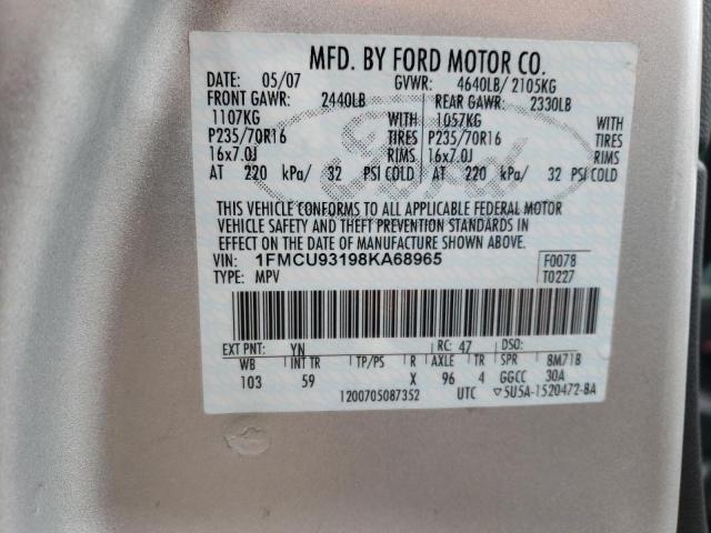 1FMCU93198KA68965 - 2008 FORD ESCAPE XLT SILVER photo 13