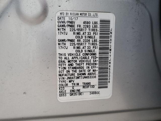 JN8AT2MT7JW453336 - 2018 NISSAN ROGUE S SILVER photo 13