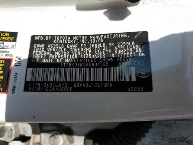 4T1BK3EK9AU604585 - 2010 TOYOTA CAMRY SE WHITE photo 12