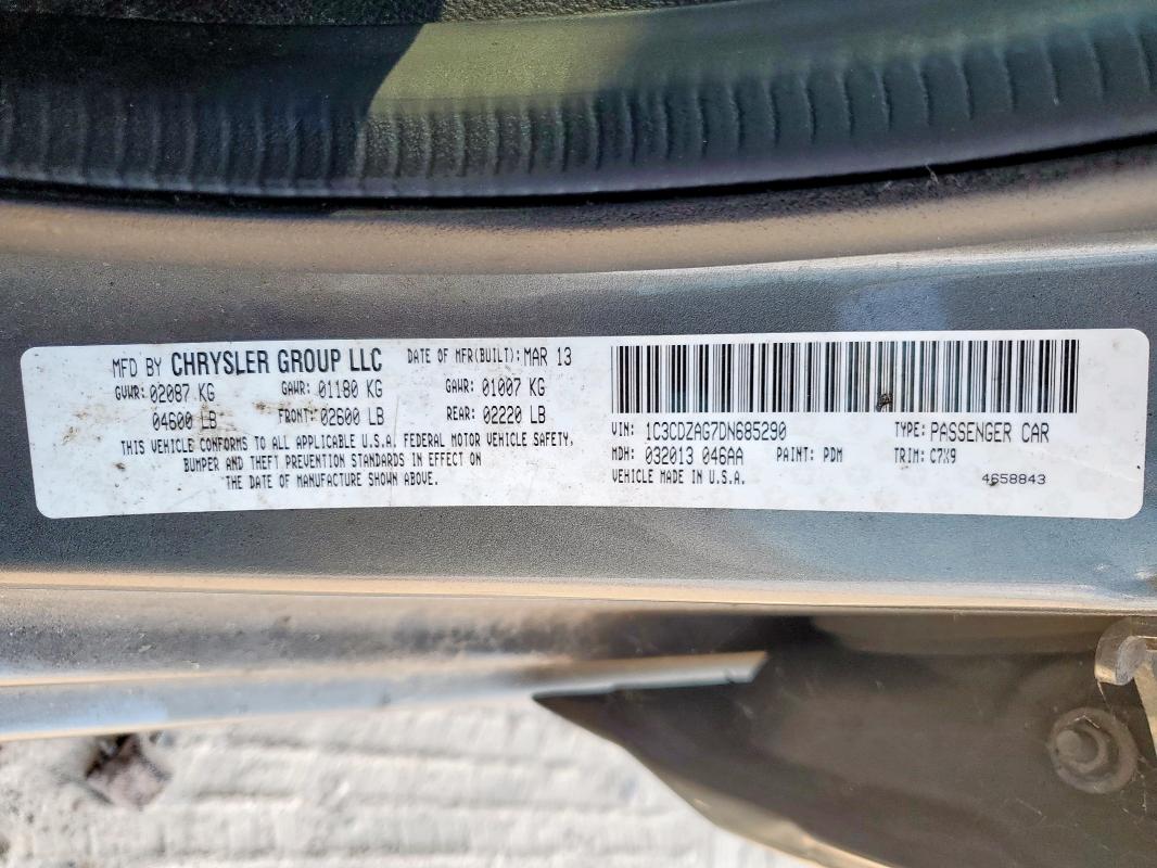 1C3CDZAG7DN685290 - 2013 DODGE AVENGER SE BLACK photo 12