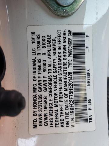 19XFC2F75HE201428 - 2017 HONDA CIVIC EX WHITE photo 12