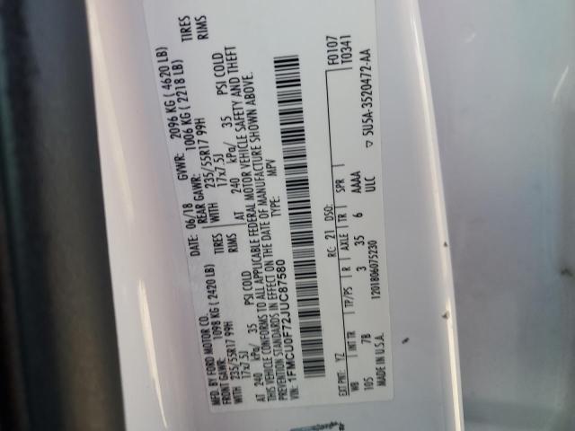 1FMCU0F72JUC87580 - 2018 FORD ESCAPE S Ақ фото 13