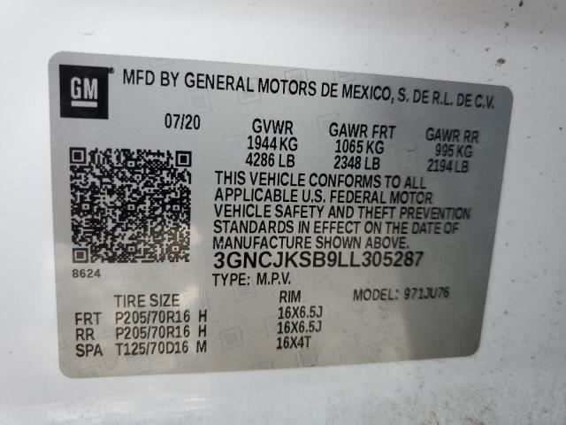 3GNCJKSB9LL305287 - 2020 CHEVROLET TRAX LS WHITE photo 13