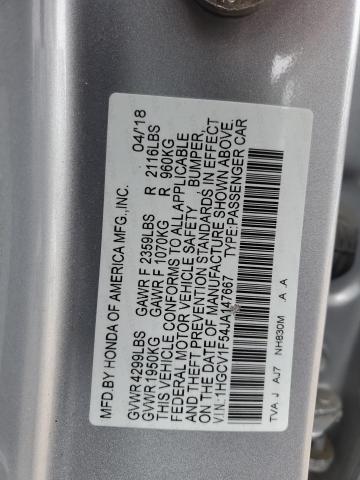 1HGCV1F54JA147667 - 2018 HONDA ACCORD EXL SILVER photo 12