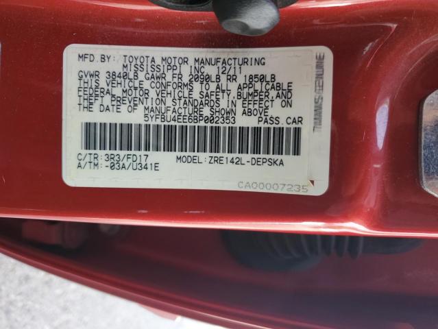 5YFBU4EE6BP002353 - 2011 TOYOTA COROLLA BASE برغندي صورة 12