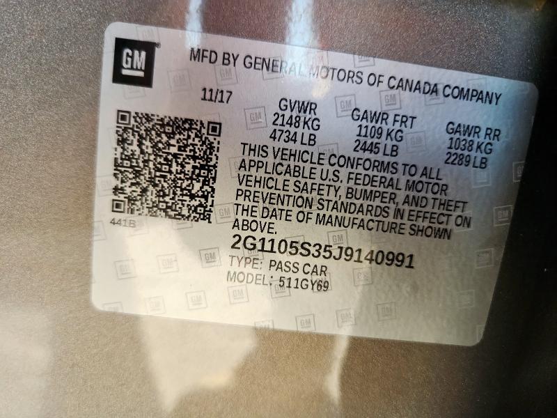 2G1105S35J9140991 - 2018 CHEVROLET IMPALA LT Szary zdjęcie 12