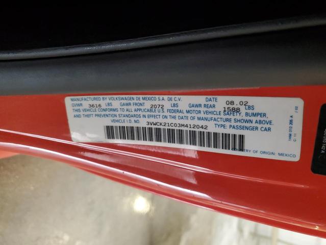 3VWCK21C03M412042 - 2003 VOLKSWAGEN NEW BEETLE GLS ORANGE photo 12