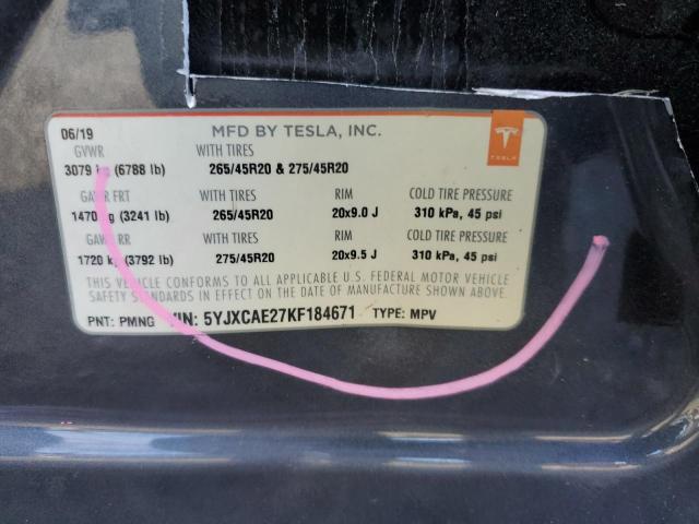 5YJXCAE27KF184671 - 2019 TESLA MODEL X GRAY photo 13