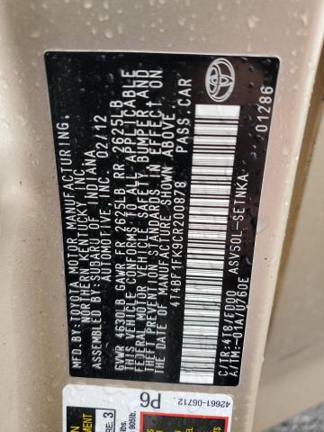 4T4BF1FK9CR200878 - 2012 TOYOTA CAMRY BASE TAN photo 12