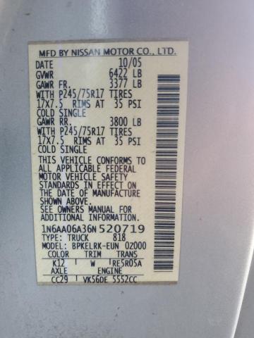 1N6AA06A36N520719 - 2006 NISSAN TITAN XE SILVER photo 12
