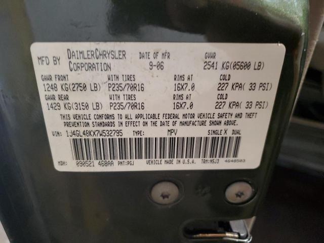 1J4GL48KX7W532795 - 2007 JEEP LIBERTY SPORT მწვანე ფოტო 13