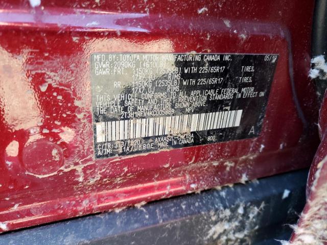 2T3H1RFV4KC005869 - 2019 TOYOTA RAV4 LE BURGUNDY photo 12