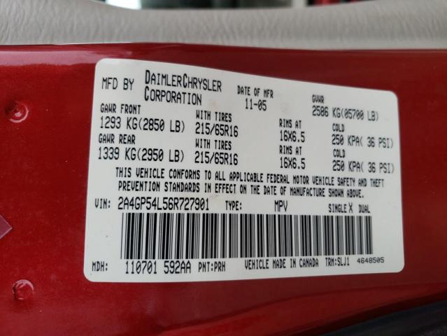 2A4GP54L56R727901 - 2006 CHRYSLER TOWN & COU TOURING 栗色 照片 13