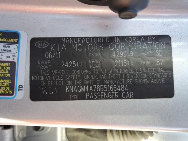 KNAGM4A78B5166484 - 2011 KIA OPTIMA LX SILVER photo 13