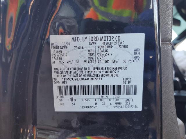 1FMCU9EG0AKB07871 - 2010 FORD ESCAPE LIMITED BLACK photo 13