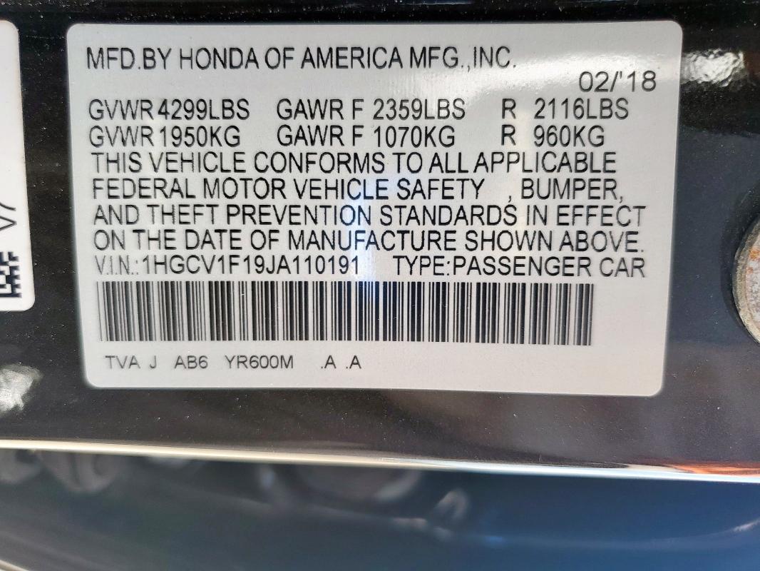1HGCV1F19JA110191 - 2018 HONDA ACCORD LX 棕色 照片 13