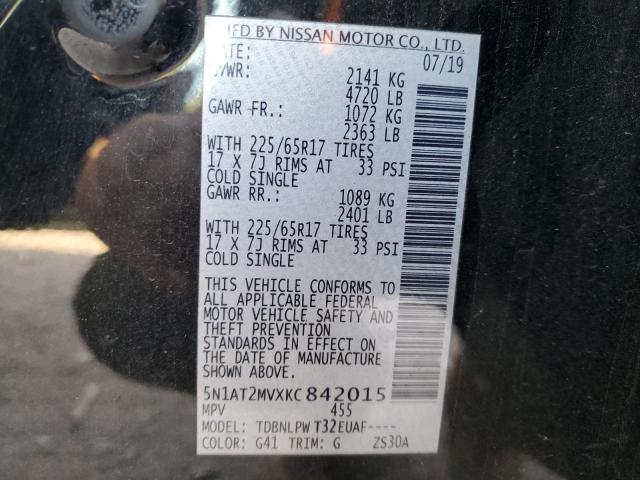 5N1AT2MVXKC842015 - 2019 NISSAN ROGUE S შავი ფოტო 14