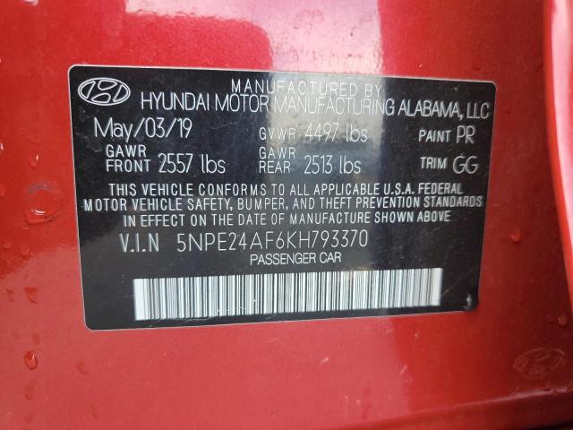 5NPE24AF6KH793370 - 2019 HYUNDAI SONATA SE Կարմիր լուսանկար 12