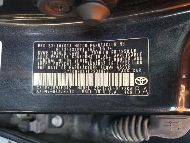 5YFBURHEXFP234873 - 2015 TOYOTA COROLLA L أسود صورة 12