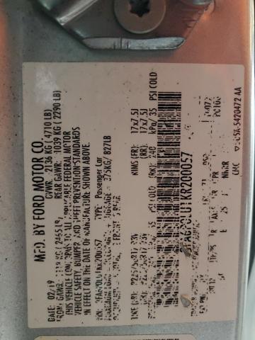 3FA6P0LU1KR200057 - 2019 FORD FUSION SE SILVER photo 12