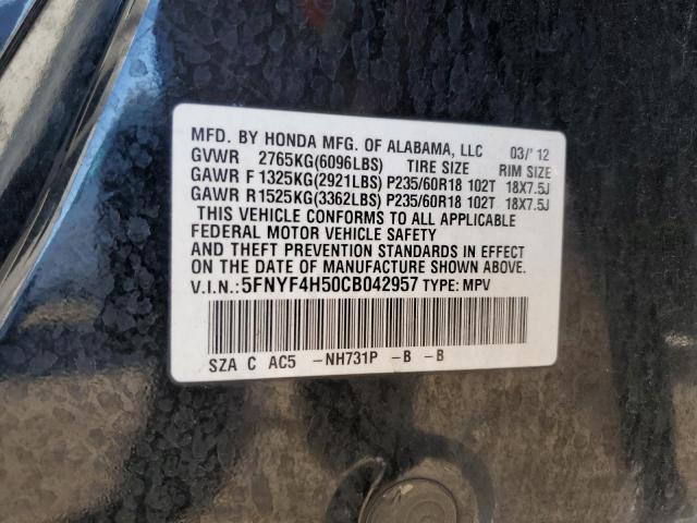 5FNYF4H50CB042957 - 2012 HONDA PILOT EXL შავი ფოტო 13
