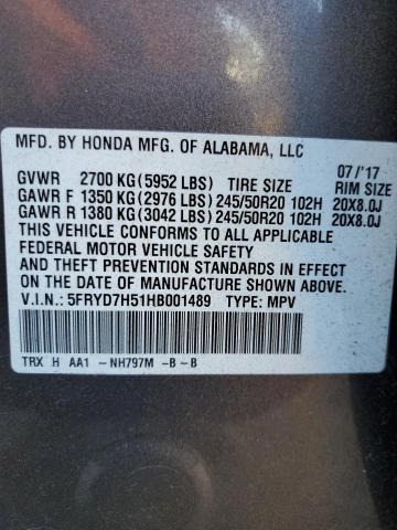 5FRYD7H51HB001489 - 2017 ACURA MDX SPORT HYBRID TECHNOLOGY GRAY photo 13