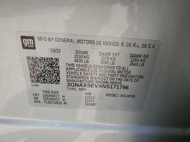 3GNAXSEVXNS171796 - 2022 CHEVROLET EQUINOX LS SILVER photo 13