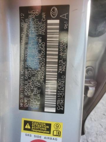 JTHKD5BH2C2105840 - 2012 LEXUS CT 200 SILVER photo 12