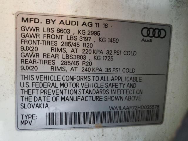 WA1LAAF72HD035576 - 2017 AUDI Q7 PREMIUM PLUS أبيض صورة 13