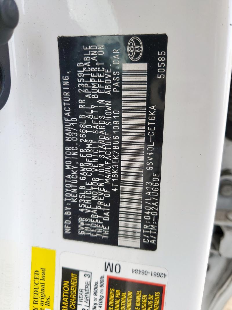 4T1BK3EK7BU610810 - 2011 TOYOTA CAMRY SE თეთრი ფოტო 13