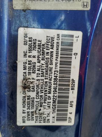1HGEM22194L038473 - 2004 HONDA CIVIC DX VP أزرق صورة 12