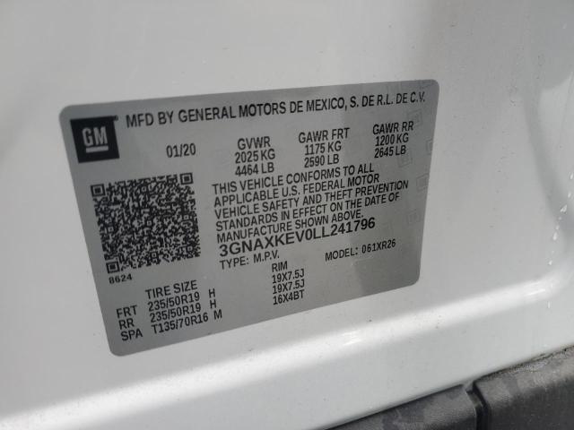 3GNAXKEV0LL241796 - 2020 CHEVROLET EQUINOX LT WHITE photo 13