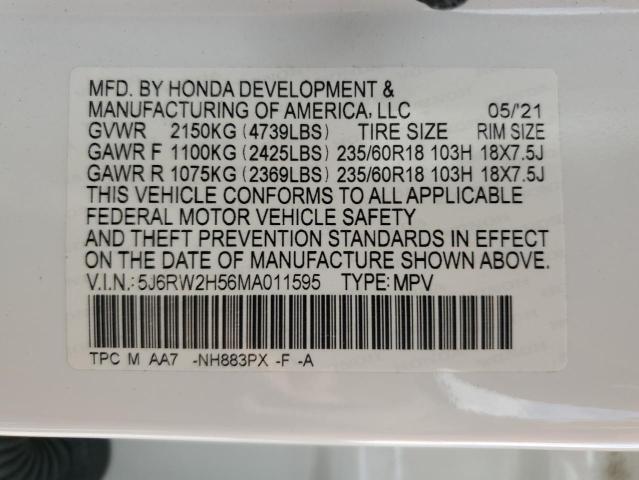 5J6RW2H56MA011595 - 2021 HONDA CR-V EX Blanco foto 13