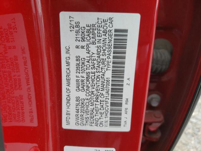 1HGCV1F31JA070061 - 2018 HONDA ACCORD SPORT Kırmızı fotoğraf 12