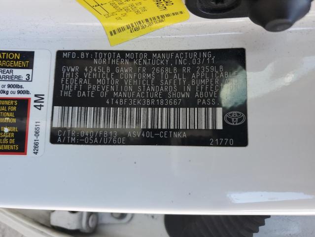 4T4BF3EK3BR183667 - 2011 TOYOTA CAMRY BASE Weiß Foto 12
