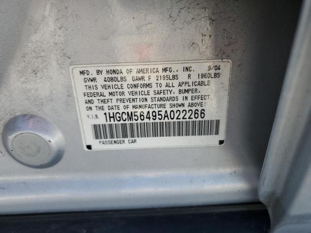 1HGCM56495A022266 - 2005 HONDA ACCORD LX SILVER photo 12