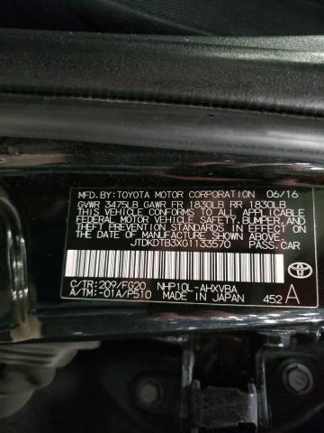 JTDKDTB3XG1133570 - 2016 TOYOTA PRIUS C BLACK photo 13