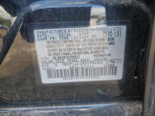 3N1AB7AP7GY259512 - 2016 NISSAN SENTRA S BLACK photo 12