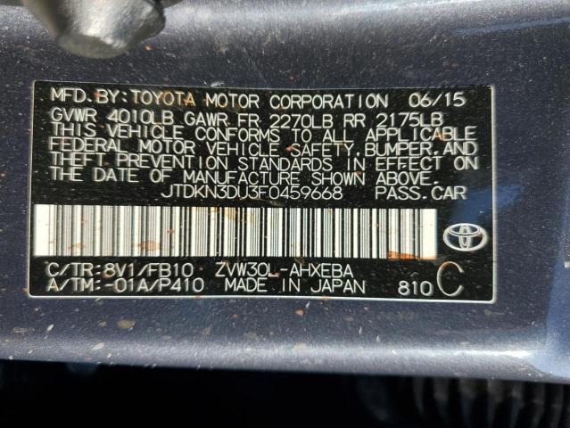 JTDKN3DU3F0459668 - 2015 TOYOTA PRIUS GRAY photo 12