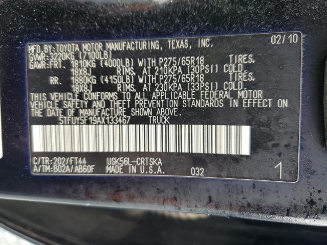 5TFUY5F19AX133467 - 2010 TOYOTA TUNDRA DOUBLE CAB SR5 BLACK photo 12