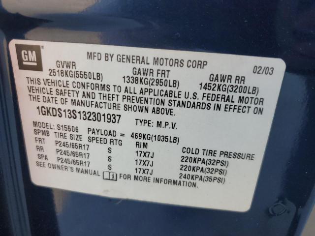 1GKDS13S132301937 - 2003 GMC ENVOY BLUE photo 14