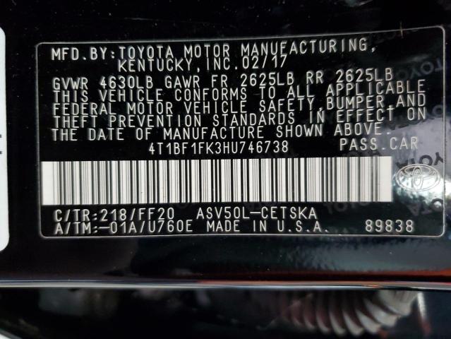 4T1BF1FK3HU746738 - 2017 TOYOTA CAMRY LE BLACK photo 12