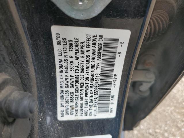 19XFA16509E046819 - 2009 HONDA CIVIC LX შავი ფოტო 12