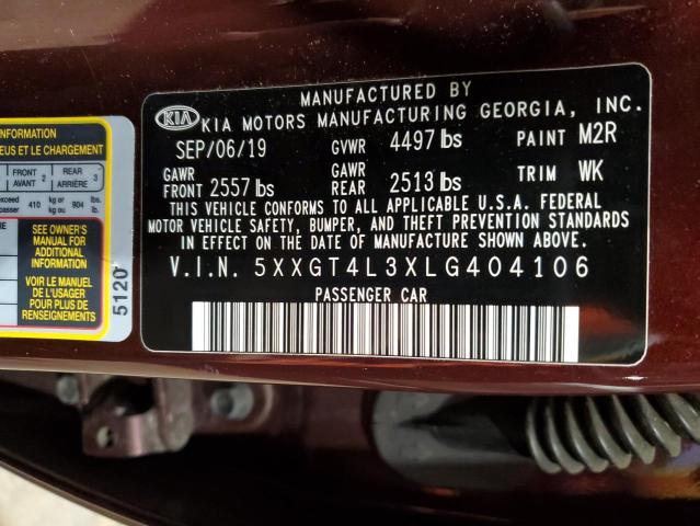 5XXGT4L3XLG404106 - 2020 KIA OPTIMA LX BURGUNDY photo 12