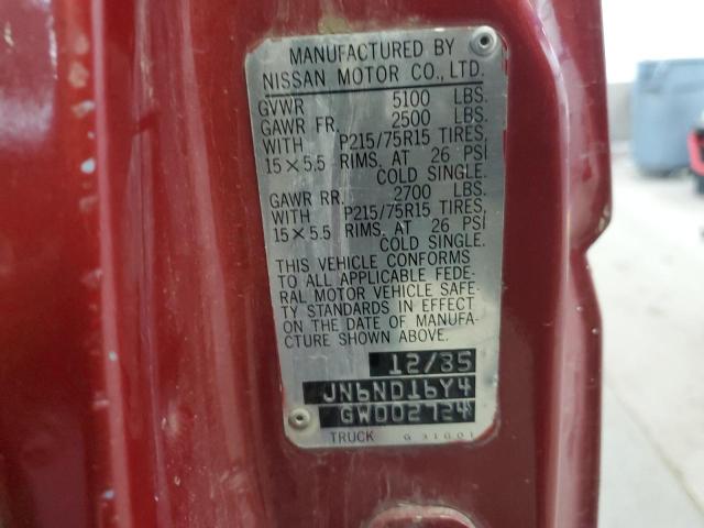 JN6ND16Y4GW002724 - 1986 NISSAN D21 KING CAB RED photo 12