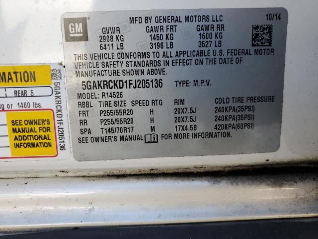 5GAKRCKD1FJ205136 - 2015 BUICK ENCLAVE WHITE photo 13