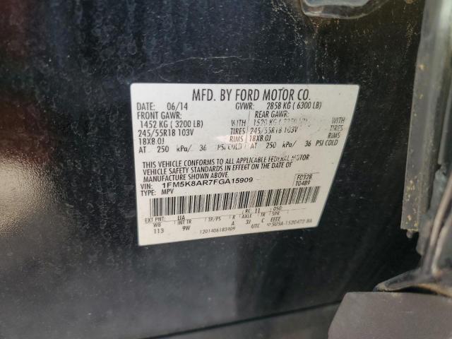 1FM5K8AR7FGA15909 - 2015 FORD EXPLORER POLICE INTERCEPTOR أسود صورة 13