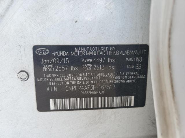 5NPE24AF3FH164512 - 2015 HYUNDAI SONATA SE WHITE photo 12