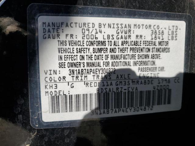 3N1AB7AP4EY304872 - 2014 NISSAN SENTRA S BLACK photo 12