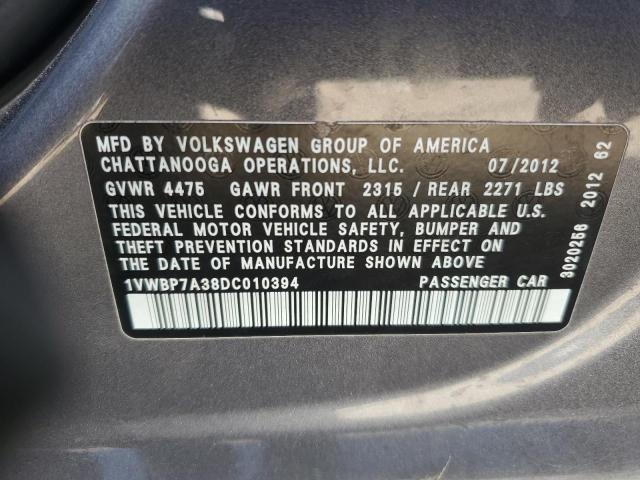 1VWBP7A38DC010394 - 2013 VOLKSWAGEN PASSAT SE 灰色 照片 12